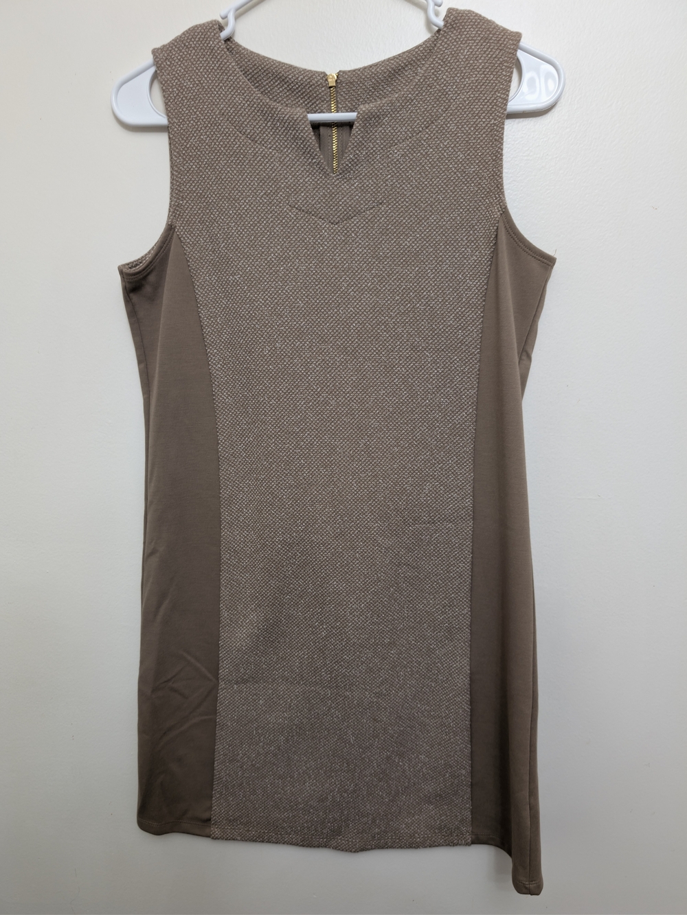 Liz Claiborne New York Taupe Tweed Colorblock Shift Dress, Size 4 Petite